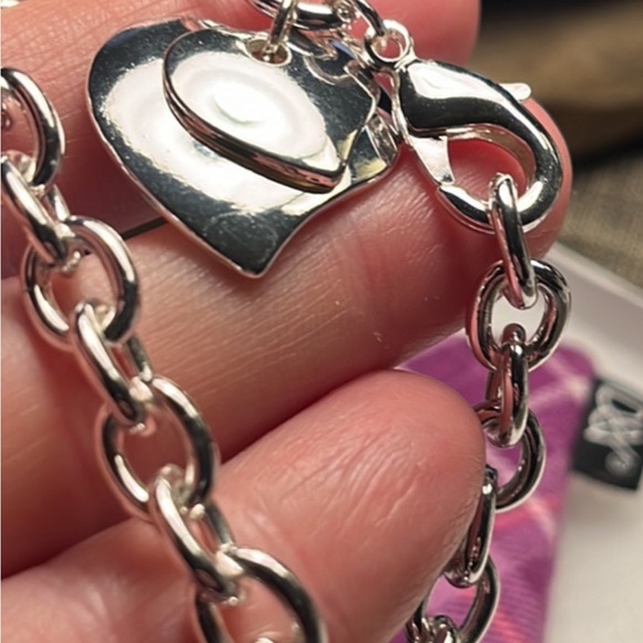 2176-HCT Adjustable 8” Chained Double Heart Charms,Silver Metal Color Bracelet - Picture 11 of 13